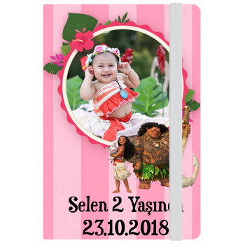 Moana Pink Temalı Doğum Günü Kişiye Anı Özel Defter