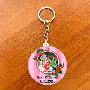 Moana Pink Temalı Resimli Daire Plastik Anahtarlık
