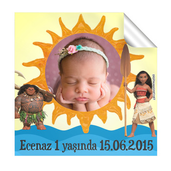 Moana Temalı Doğum Günü  Kare Etiket