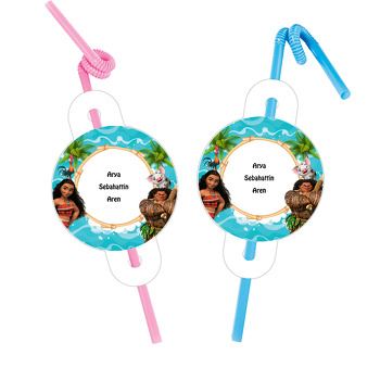 Moana Temalı Pipet ve Kartı