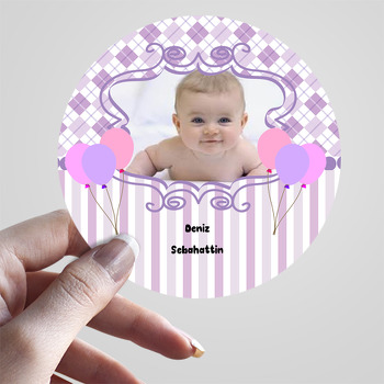 Mor Balon Temalı Hoşgeldin Bebek Sticker