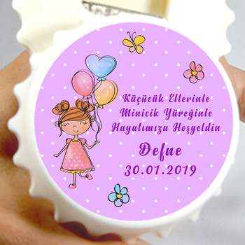 Mor Balonlu Kız Temalı Hoşgeldin Bebek Kapak Magnet Açacak