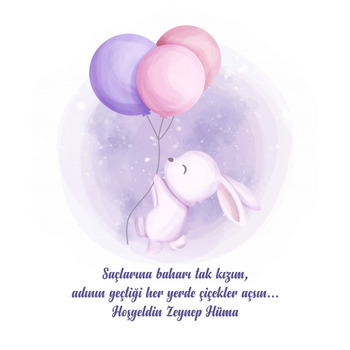 Mor Balonlu Tavşan Temalı Daire Plastik Anahtarlık