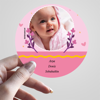 Mor Çiçek Dalı Temalı Bebek Sticker