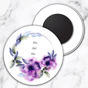 Mor Çiçek Temalı Söz Nişan Nikah Daire Plastik Magnet