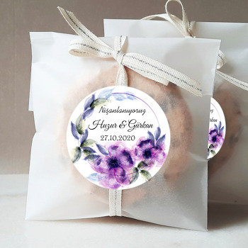 Mor Çiçek Temalı Söz Nişan Nikah Sticker
