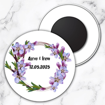 Mor Çiçek Temalı Söz Nişan Nikah Daire Plastik Magnet