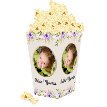 Mor Çiçekler ile Gold Çerçeve Temalı Popcorn Kutusu