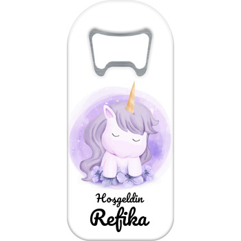 Mor Çiçekli Unicorn Temalı Uzun Magnet Açacak