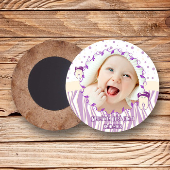 Mor Diş Buğdayı Temalı Daire Ahşap Magnet