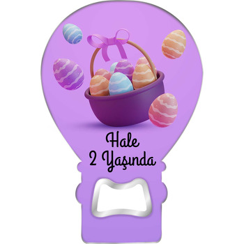 Mor Fonda Paskalya Sepeti Temalı Balon Ahşap Magnet 