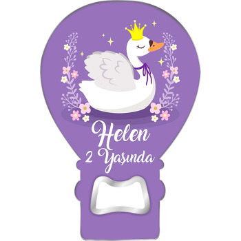 Mor Fonda Taçlı Kuğu Temalı Balon Ahşap Magnet 