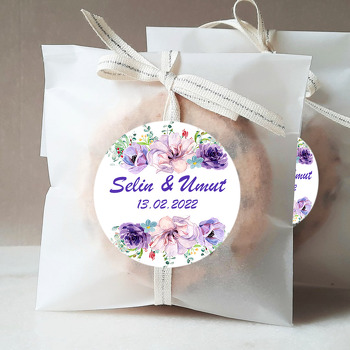 Mor Güller ile Beyaz Şerit Temalı Sticker