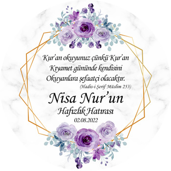 Mor Güller ile Geometrik Çerçeve Hadisi Şerif Temalı Akrilik Daire Magnet