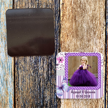 Mor Kelebek Temalı Kare Magnet