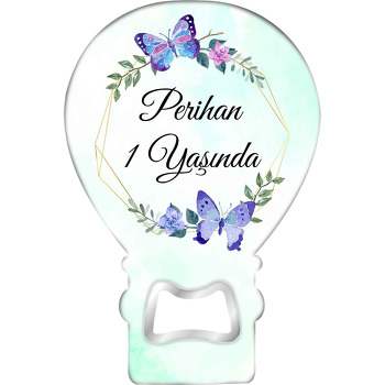 Mor Kelebekler Geometrik Çerçeve Temalı Balon Ahşap Magnet 