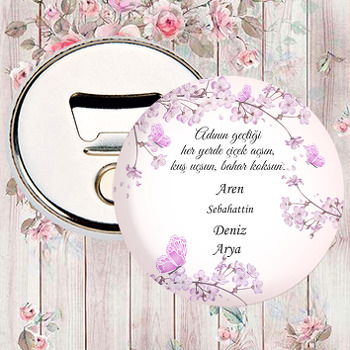 Mor Kelebekler ve Bahar Dalı Temalı Hoşgeldin Bebek Magnet Açacak