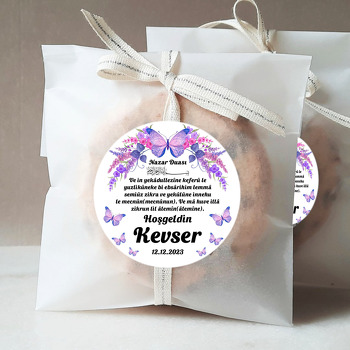 Mor Kelebeklerle Lavanta Temalı Sticker