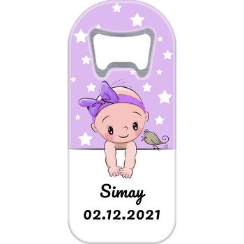 Mor Kurdeleli Bebek ile Kuş Temalı Uzun Magnet Açacak