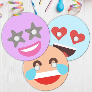 Mor Mavi Ten Rengi Emojiler Temalı Parti Maskesi
