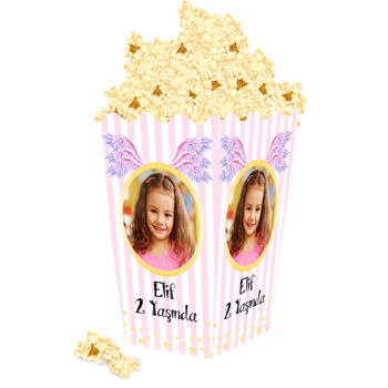 Mor Melek Kanatları ile Gold Yıldızlar Temalı Popcorn Kutusu