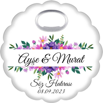 Mor Menekşe ile Beyaz Şerit Temalı Çiçek Şekilli Magnet Açacak