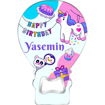 Mor Pasta ile Unicorn Temalı Balon Ahşap Magnet 