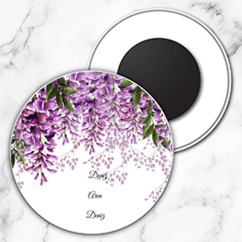 Mor Salkım Temalı Söz Nişan Nikah Daire Plastik Magnet