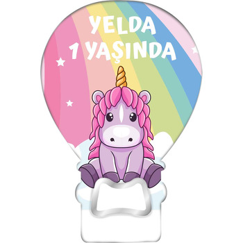 Mor Unicorn ile Gökkuşağı Fon Temalı Balon Magnet Açacak