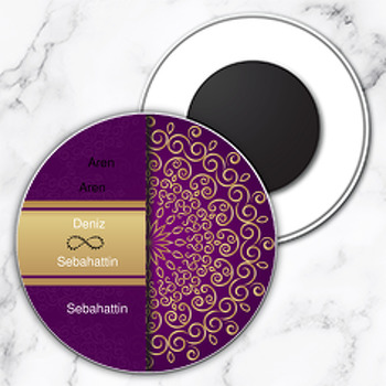 Mor ve Gold Temalı Söz Nişan Nikah Daire Plastik Magnet