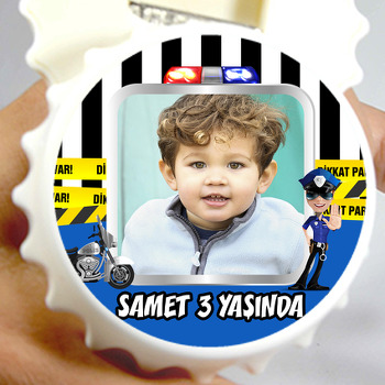 Motorlu Polis Temalı Resimli Kapak Şekilli Magnet Açacak