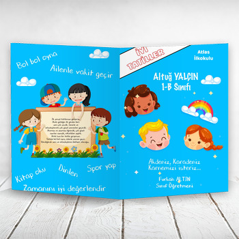 Mutlu Çocuklar ile Gökkuşağı Temalı Okul Karne Kılıfı