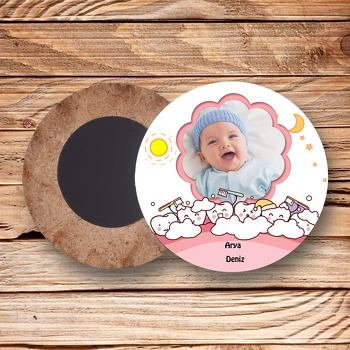 Mutlu Dişler Temalı Resimli Ahşap Daire Magnet