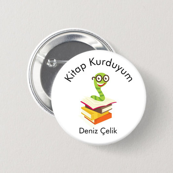 Mutlu Kitap Kurdu Temalı İğneli Buton Rozet