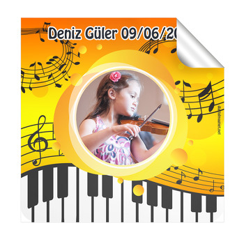 Müzik Temalı Doğum Günü  Kare Etiket