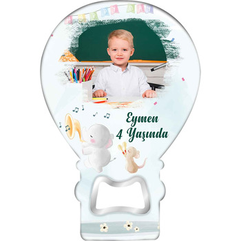 Müzisyen Fil ile Fare Temalı Balon Ahşap Magnet 