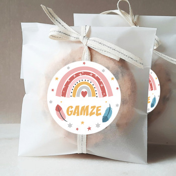 Natural Pembe Tonlarda Gökkuşağı ile Kuş Tüyü Temalı Hoşgeldin Bebek Sticker