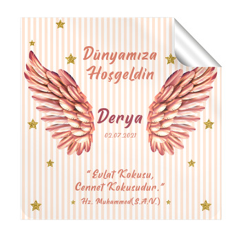 Natural Ton Melek Kanadı Temalı Kare Parti Etiket