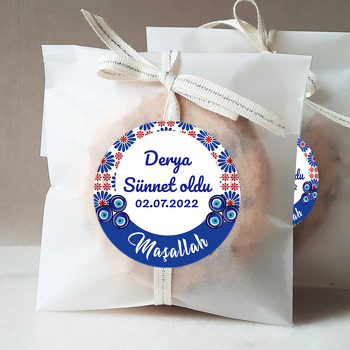 Nazar Boncuğu ve Kırmızı Beyaz Çiçekli Çini Desen ile Sünnet Temalı Sticker