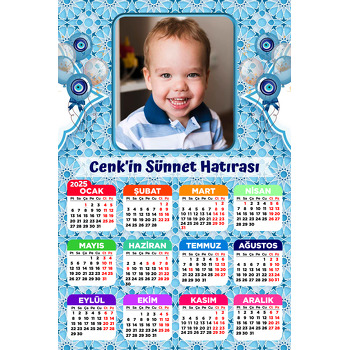 Nazar Boncuklu Balonlar ile Kündekari Fonda Sünnet Temalı Takvim Magnet