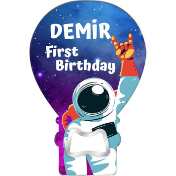 Neşeli Astronot Temalı Balon Ahşap Magnet 