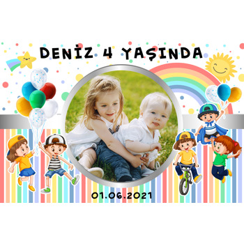 Neşeli Çocuklar Temalı Doğum Günü Afiş