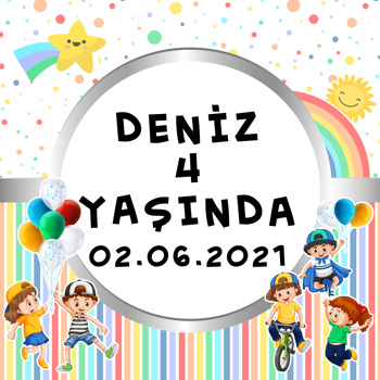 Neşeli Çocuklar Temalı Kare Doğum Günü Parti Afiş