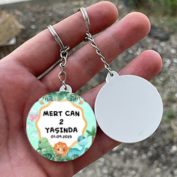 Neşeli Dinozorlar Temalı Daire Plastik Anahtarlık