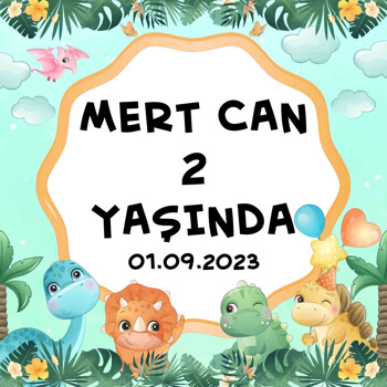 Neşeli Dinozorlar Temalı Kare Doğum Günü Parti Afiş