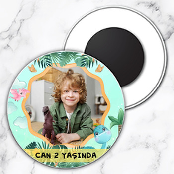 Neşeli Dinozorlar Temalı Resimli Daire Plastik Magnet