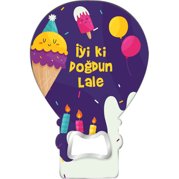 Neşeli Dondurmalar ile Mumlar Temalı Balon Ahşap Magnet 