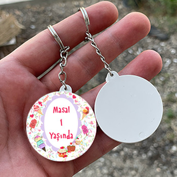 Neşeli Dondurmalar Temalı Daire Plastik Anahtarlık