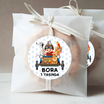 Neşeli Erkek Çocuğu ile Evcil Hayvanlar Temalı Sticker