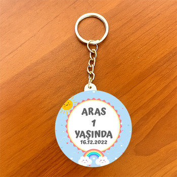 Neşeli Gökkuşağı Temalı Daire Plastik Anahtarlık